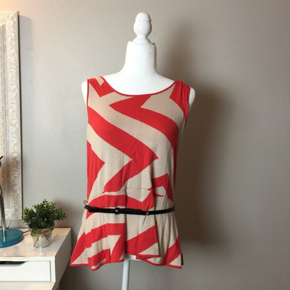 New York and Company Orange Peplum Top w/ Belt